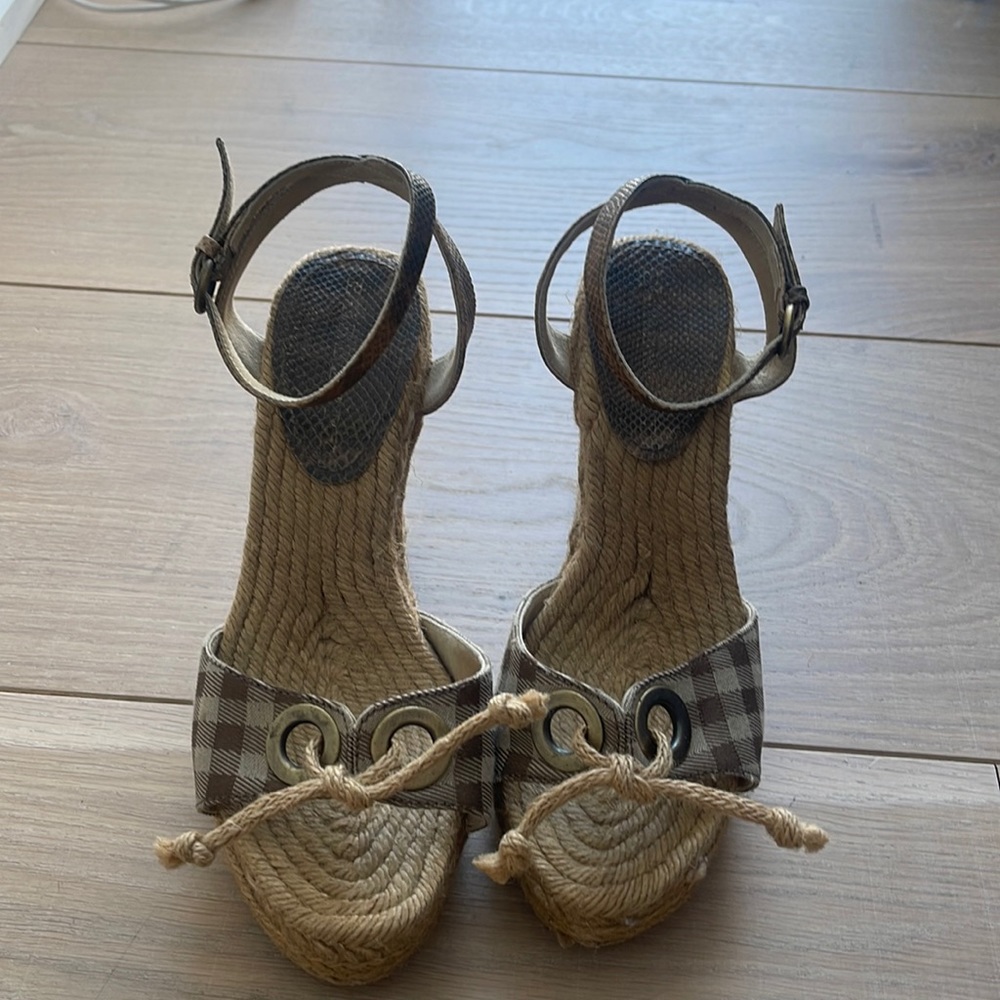 Burberry Jute Wedge Sandals